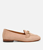 Kadın Süet Deri Bej Tokalı Klasik Loafer
