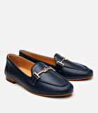Kadın Deri Lacivert Tokalı Klasik Loafer