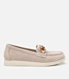 Kadın Süet Deri Bej Tokalı Günlük Loafer