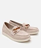 Kadın Süet Deri Bej Tokalı Günlük Loafer