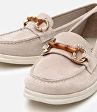 Kadın Süet Deri Bej Tokalı Günlük Loafer