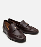 Kadın Deri Kahverengi Logo Detaylı Loafer