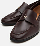 Kadın Deri Kahverengi Logo Detaylı Loafer