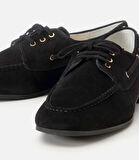 Kadın Süet Deri Siyah Bağcık Detaylı Günlük Loafer