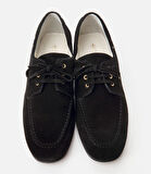 Kadın Süet Deri Siyah Bağcık Detaylı Günlük Loafer