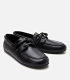 Kadın Deri Siyah Bağcıklı Günlük Loafer