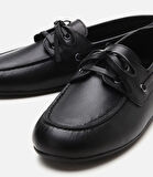 Kadın Deri Siyah Bağcıklı Günlük Loafer