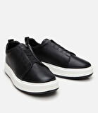 Erkek Deri Siyah Lastik Detaylı Spor Ayakkabı