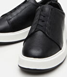 Erkek Deri Siyah Lastik Detaylı Spor Ayakkabı