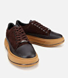 Erkek  Süet Deri Kahverengi Yüksek Tabanlı Spor Ayakkabı
