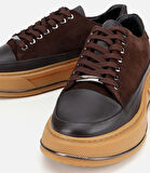 Erkek  Süet Deri Kahverengi Yüksek Tabanlı Spor Ayakkabı