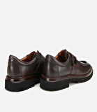 Erkek Deri Kahverengi Metal Tokalı Klasik Loafer