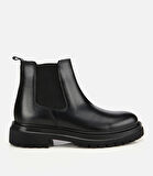 Erkek Deri Siyah Lastik Detaylı Kalın Tabanlı Chelsea Bot
