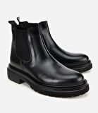 Erkek Deri Siyah Lastik Detaylı Kalın Tabanlı Chelsea Bot