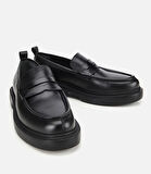 Erkek Deri Siyah Yüksek Tabanlı Klasik Loafer