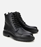 Erkek Deri Siyah  Fermuarlı Kalın Tabanlı Casual Bot