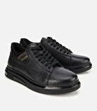 Erkek Deri Siyah Yumuşak Dokulu Esnek Tabanlı Spor Ayakkabı