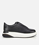 Erkek Deri Siyah Rahat Yüksek Tabanlı Spor Ayakkabı