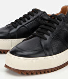 Erkek Deri Siyah Yumuşak Dokulu Kalın Tabanlı Spor Ayakkabı