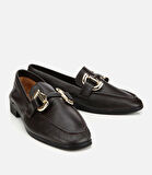Kadın Deri Kahverengi Tokalı Klasik Loafer
