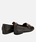 Kadın Deri Kahverengi Tokalı Klasik Loafer