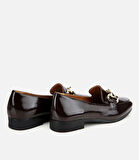 Kadın Rugan Deri Kahverengi Tokalı Klasik Loafer