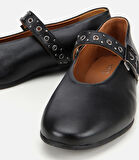 Kadın Deri Siyah Mary Jane Kemerli Babet