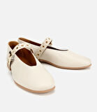 Kadın Deri Ekru Mary Jane Kemerli Babet