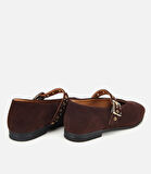 Kadın Süet Deri Kahverengi Mary Jane Kemerli Babet