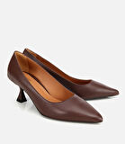 Kadın Deri Kahverengi Esnek Tabanlı İnce Topuklu Stiletto