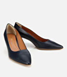 Kadın Deri Lacivert Esnek Tabanlı İnce Topuklu Stiletto