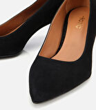 Kadın Süet Deri Siyah Esnek Tabanlı İnce Topuklu Stiletto