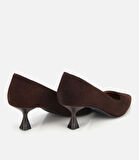 Kadın Süet Deri Kahverengi Esnek Tabanlı İnce Topuklu Stiletto