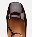 Kadın Rugan Deri Bordo Mary Jane Kalın Topuklu Ayakkabı