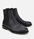 Kadın Deri Siyah Lastik Detaylı Bilekte Düz Bot