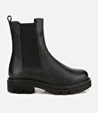 Kadın Deri Siyah Lastik Detaylı Düz Bot