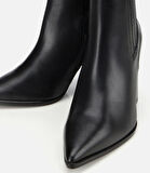 Kadın Deri Siyah Lastik Detaylı Topuklu Bot