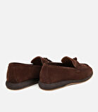 Kadın Süet Deri Kahverengi Gold Aksesuarlı Klasik Loafer