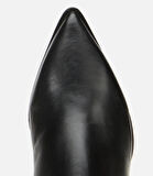 Kadın Deri Siyah Sivri Burunlu Streç Detaylı Bilekte Topuklu Bot