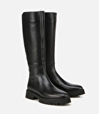 Kadın Deri Siyah Lastik Detaylı Binici Düz Çizme