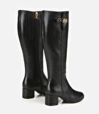 Kadın Deri Siyah Tokalı Topuklu Çizme