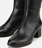 Kadın Deri Siyah Tokalı Topuklu Çizme