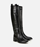 Kadın Deri Siyah Binici Uzun Düz Çizme