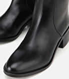 Kadın Deri Siyah Binici Uzun Düz Çizme