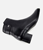 Kadın Deri Siyah Toka Detaylı Bilekte Topuklu Bot