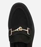 Kadın Süet Deri Siyah Tokalı Klasik Loafer