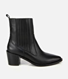 Kadın Deri Siyah Lastik Detaylı Fermuarlı Kovboy Düz Bot