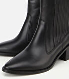 Kadın Deri Siyah Lastik Detaylı Fermuarlı Kovboy Düz Bot