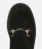 Kadın Süet Deri Siyah Tokalı Kalın Tabanlı Topuklu Bot