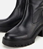 Kadın Deri Siyah Streç  Bilekte Düz Bot